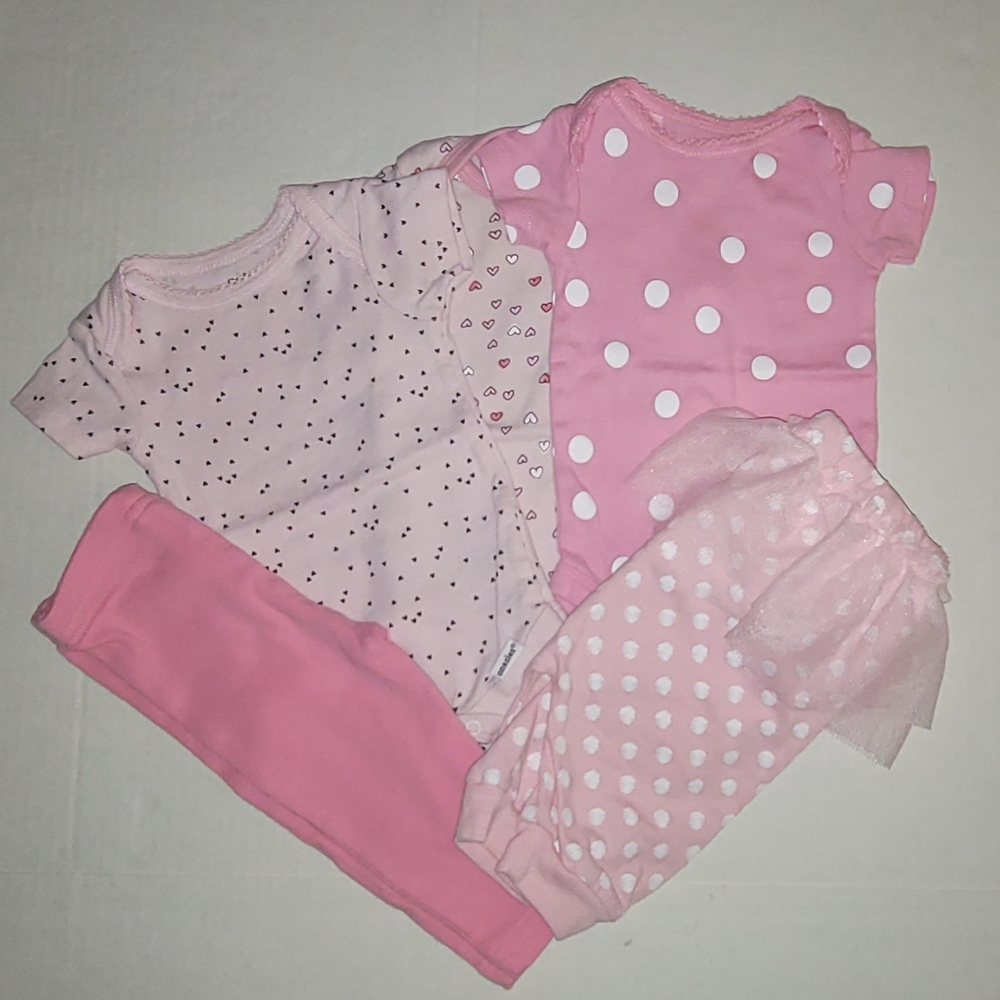 Set Pink White Polka Dots onesies Bodysuits 2 pants Ruffle bottoms & Tutu